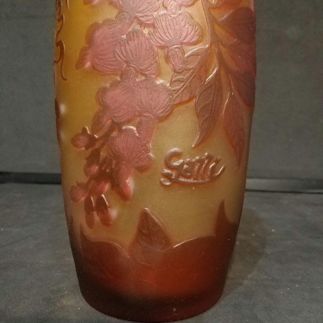 エミ―ルガレ花模様 花瓶 被せガラス アンティーク 工芸ガラス