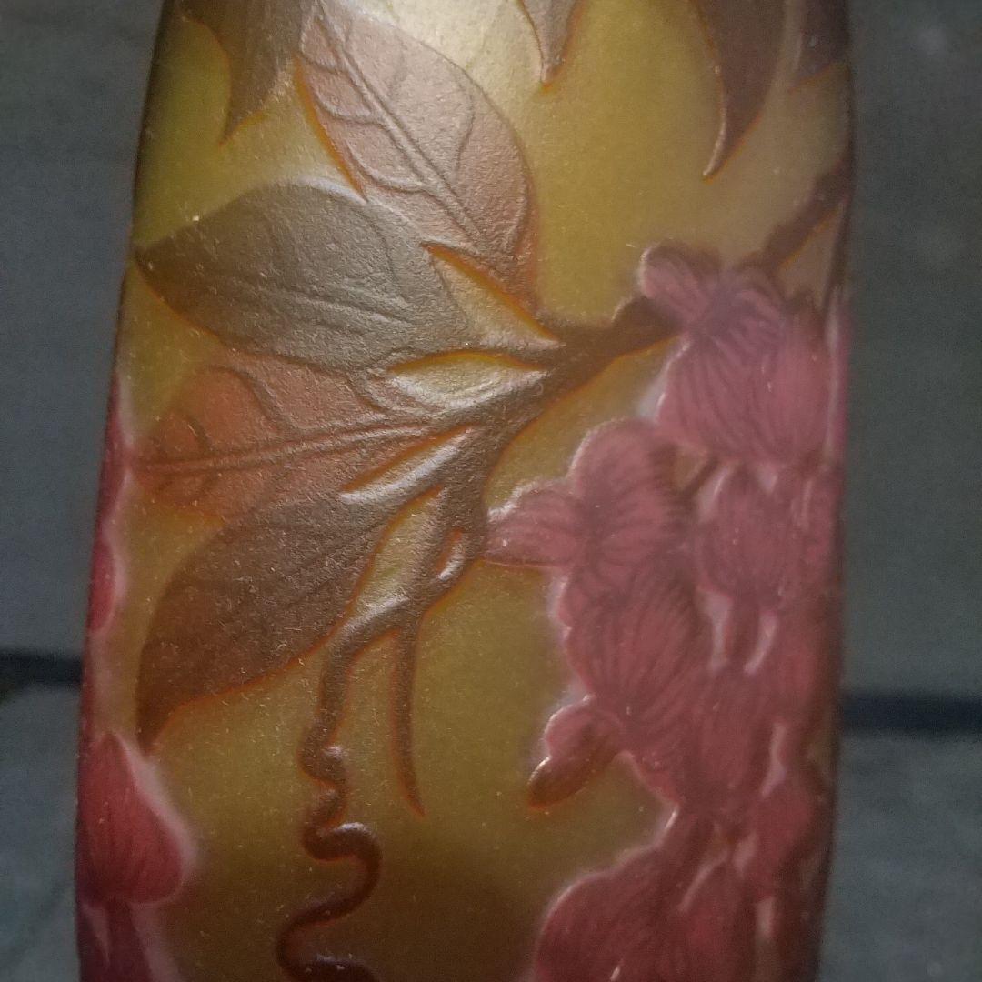 エミ―ルガレ花模様 花瓶 被せガラス アンティーク 工芸ガラス