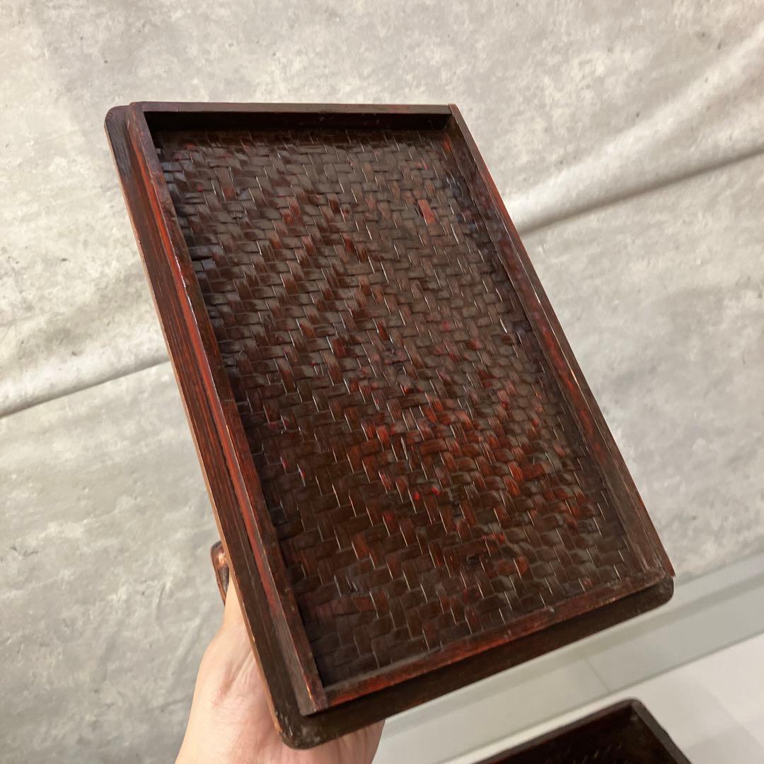 ヴィンテージ 上海手工芸品 籐製 フーフードッグ 獅子 犬 バスケット ボックス