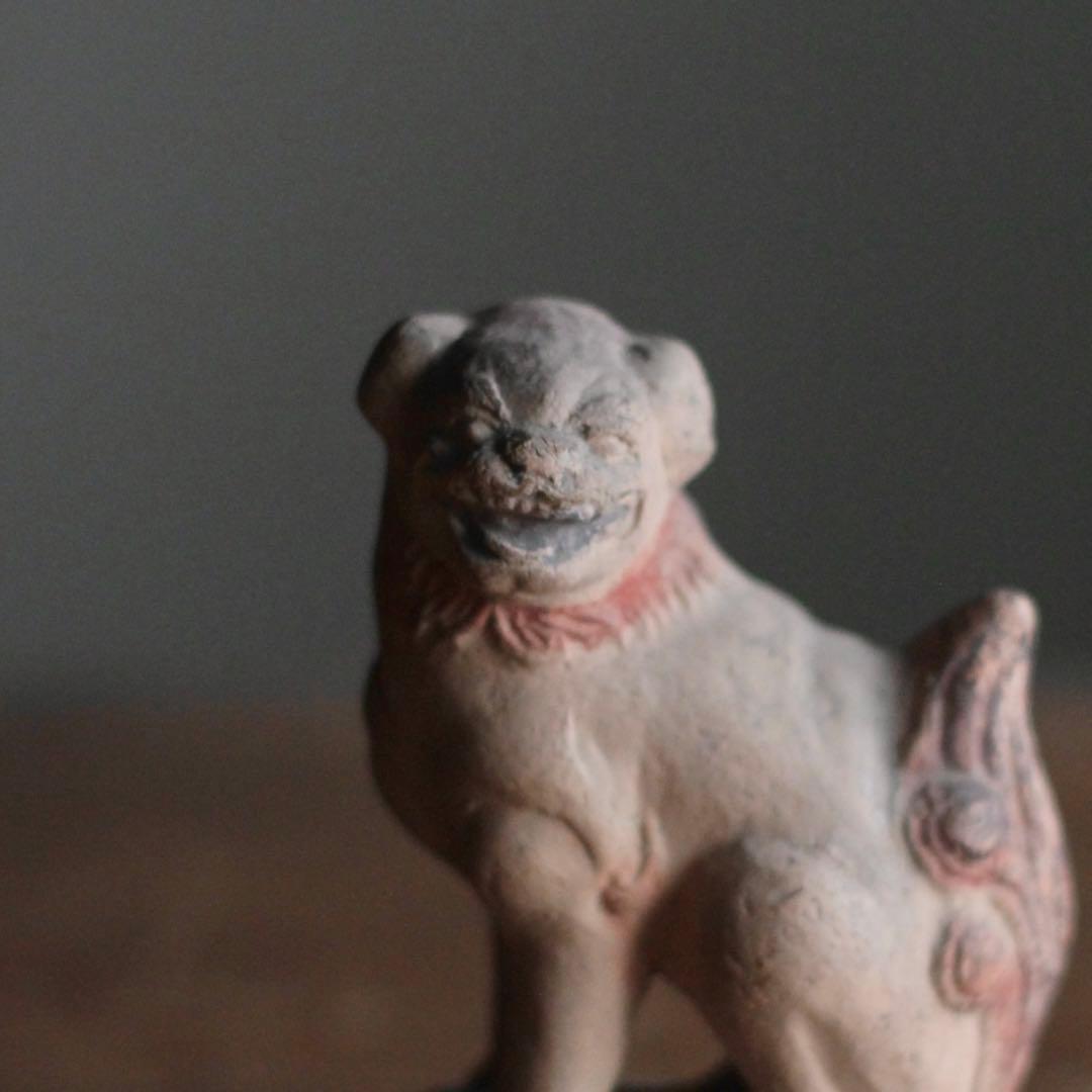 土人形 獅子 民芸 古道具 アンティーク 高さ約10cm オブジェ