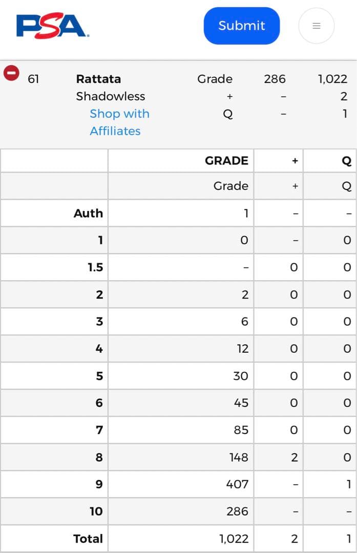 鑑定美品 PSA9 ラッタ シャドーレス 珍ポケモンカード ポケカ トレカ 英語