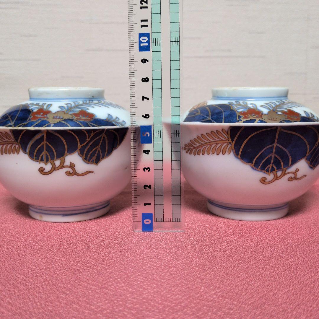 陶磁器　蓋物　蓋付き碗　煮物碗　２個（本体２個＋蓋６枚）金彩　色絵　染付　吉祥文