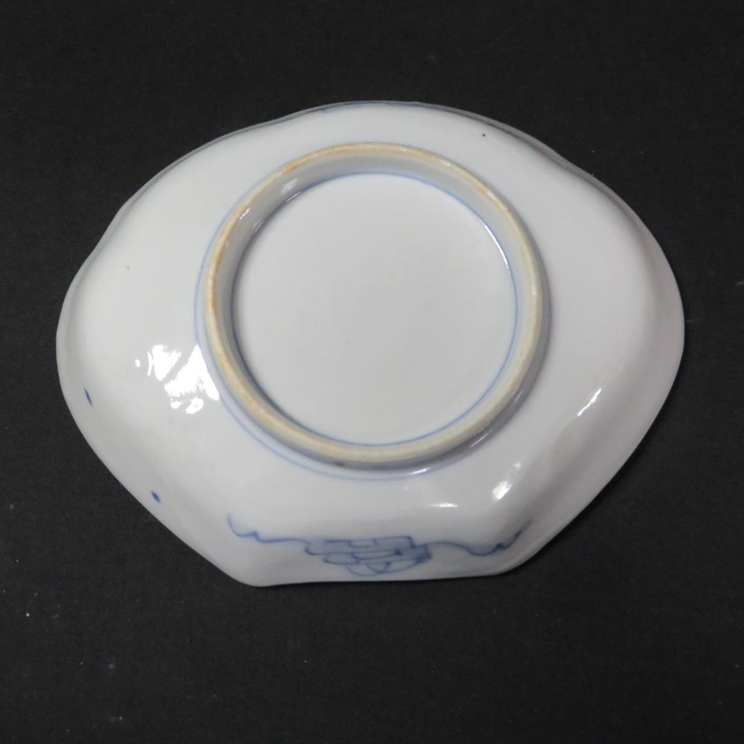 変形皿 貝型 5枚 古伊万里 江戸 蝶 花 宝 色絵付 珍品 希少