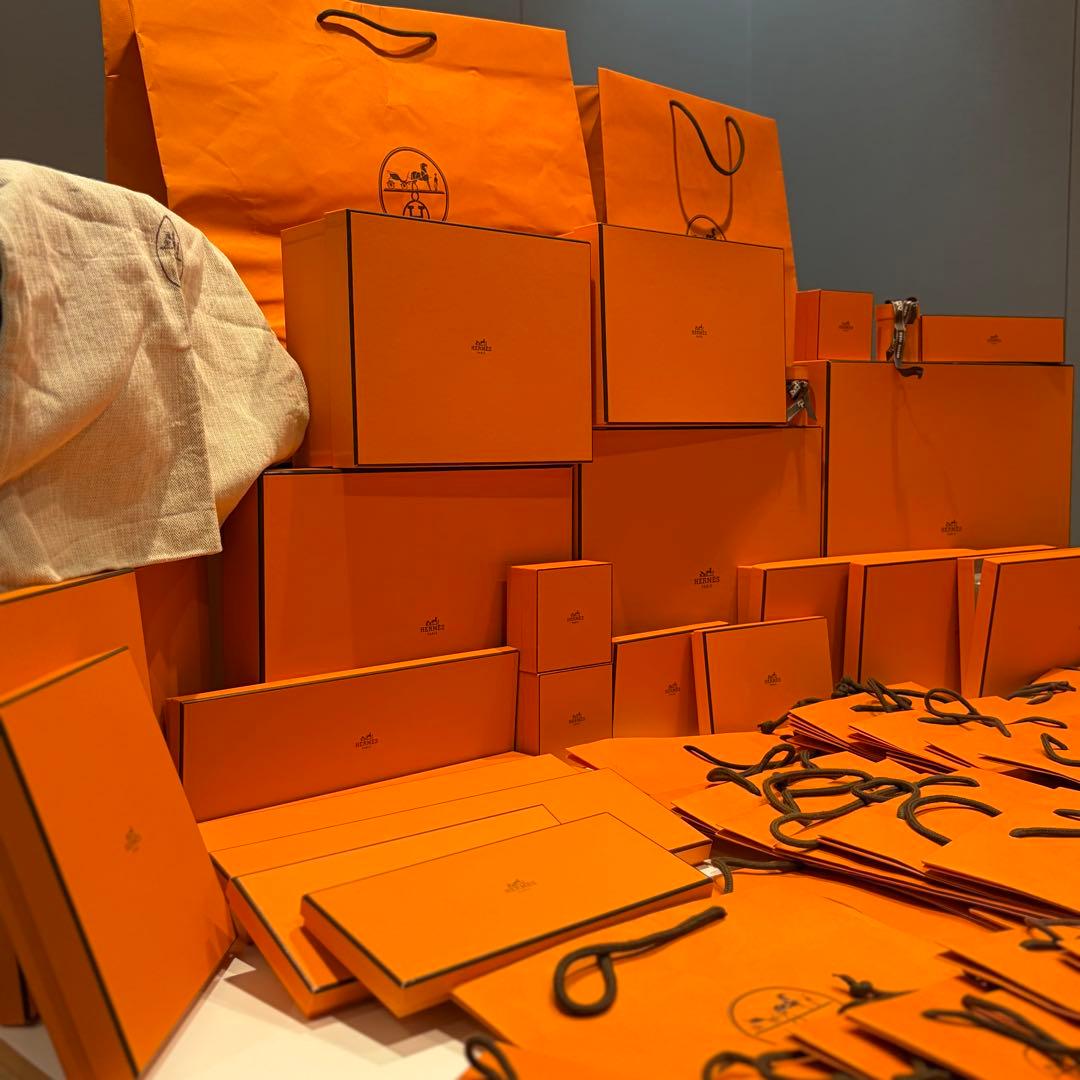 HERMES特大オレンジボックス23箱高級木箱ショッパー袋46枚巾着袋1袋まとめ