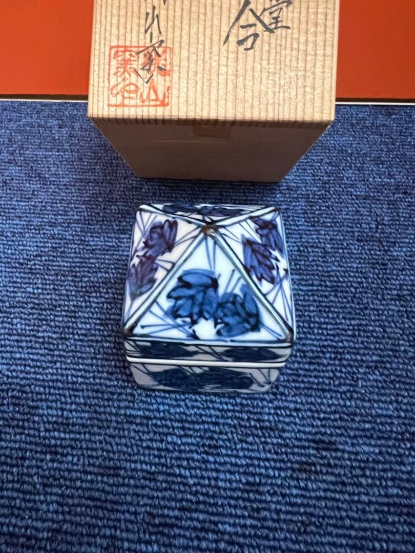 1224  桃山窯　香合　染付　辻堂　高野昭阿弥作　未使用