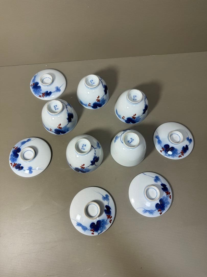 2210 有田焼 芳祥堂特製　葡萄瑠璃　湯呑蓋付　5客