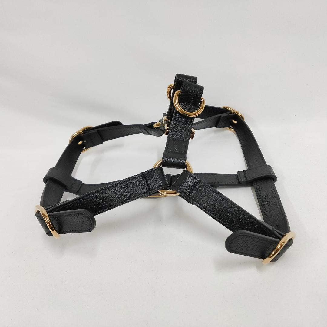 ○★新品 未使用 Gucci オメトリックG ペット ハーネス ブラックレザー
