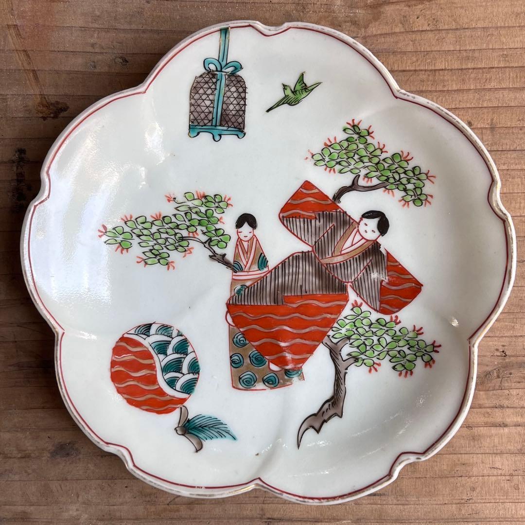 骨董　古伊万里　雛　　立雛　5寸皿　5客組