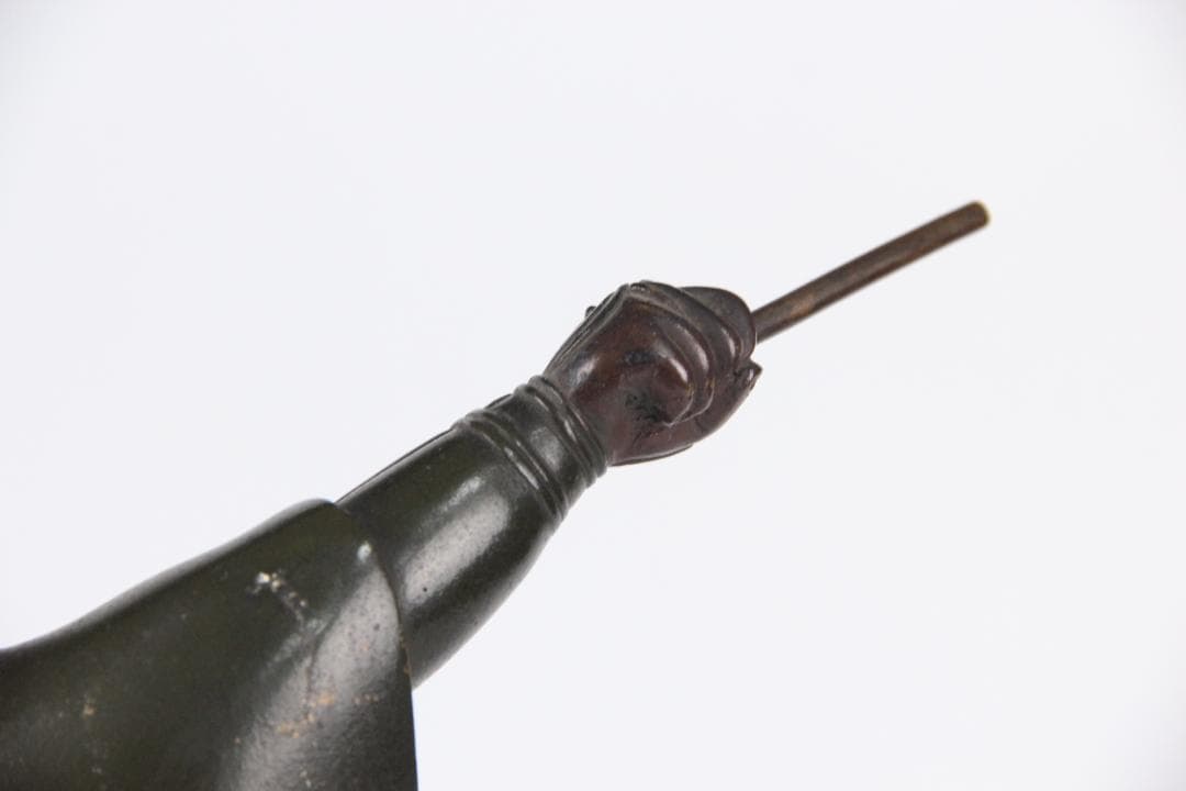 日本美術　銅製武人像　正秀作　細密彫刻　金象嵌　明治期金工　時代物 Eo1-21