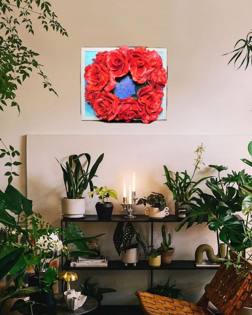 油絵 油彩 油彩画 絵 絵画 【薔薇リース】