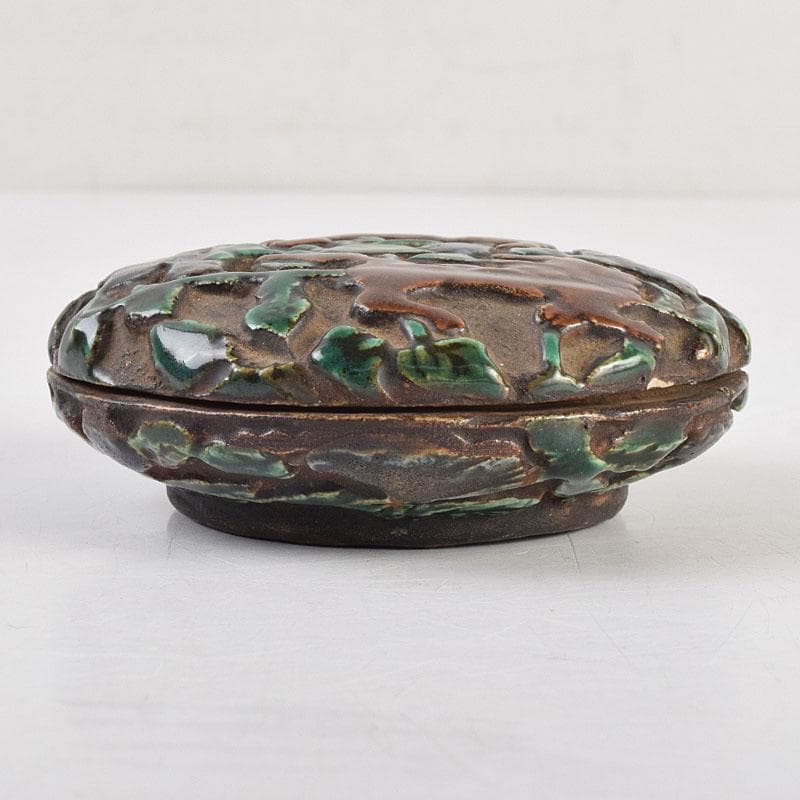 茶道具　交趾焼　獅子文　蓋裏仏像刻　懐中仏　香合　蓋物　C　R9390