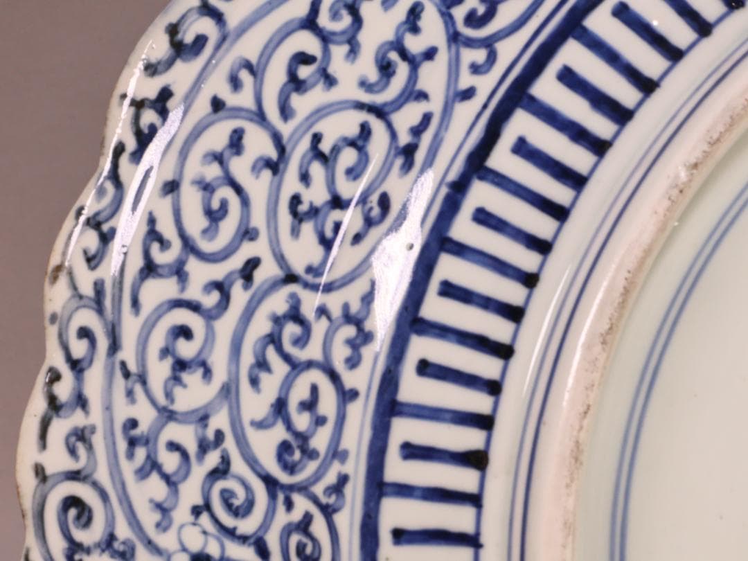 BK266　江戸期　古伊万里　大明成化年製銘　古染付郡鷺文様　大皿　1尺7寸