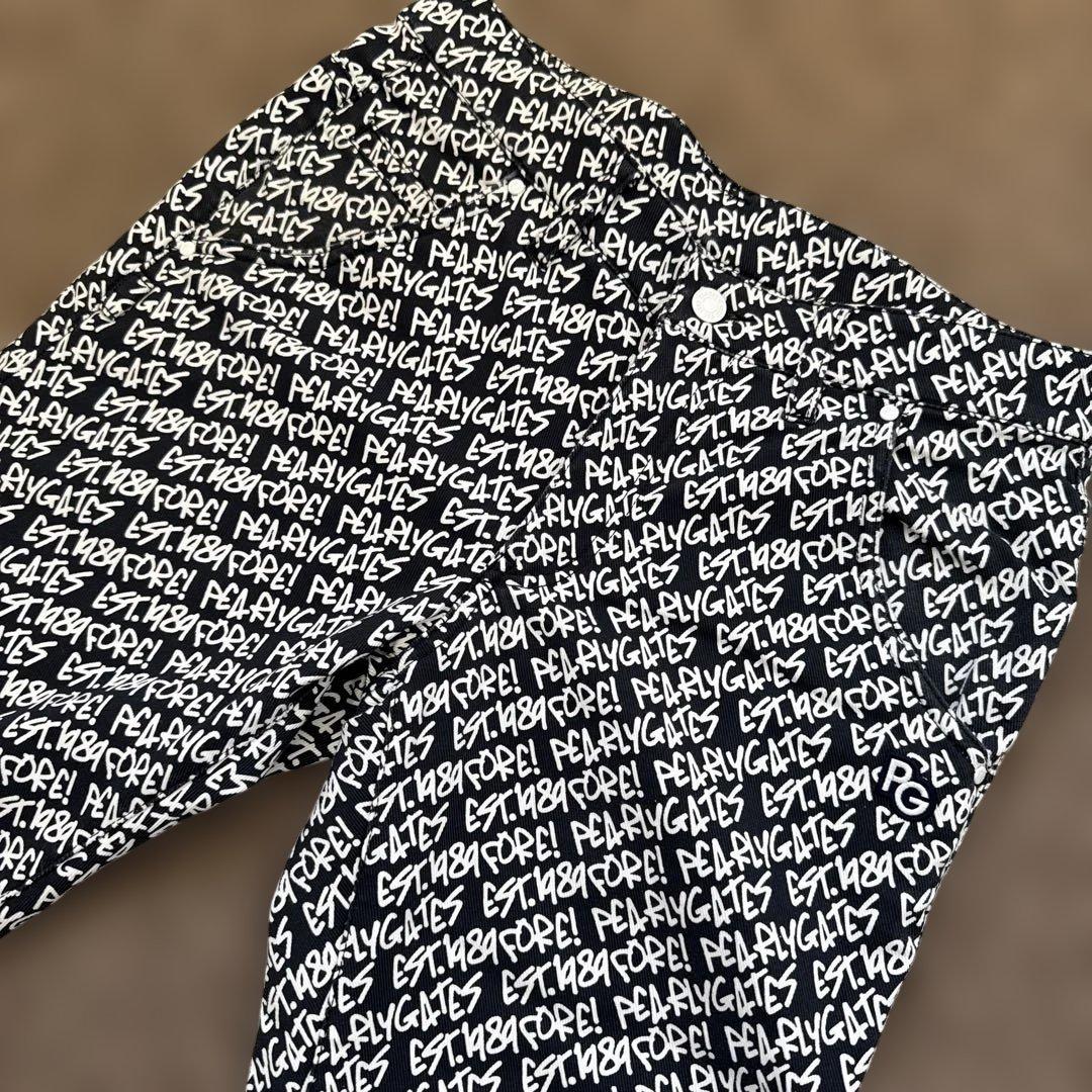 防寒　蓄熱　裏地付き　パーリーゲイツ　パンツ　総柄　S〜M相当　紺　白　ネイビー