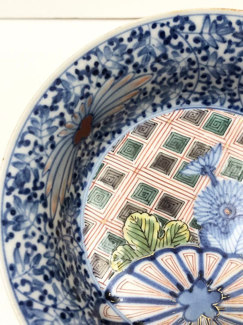 本日のみ最安値 江戸中期 古伊万里 元禄期 渦福 色絵菊花牡丹唐草文 中鉢