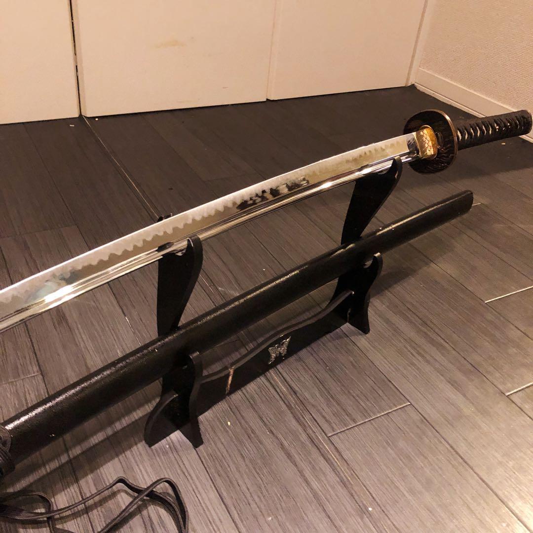ウィッスキ　高級模造刀　居合刀　樋入り刀身　黒拵え　亜合金刀身