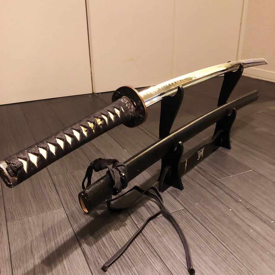 ウィッスキ　高級模造刀　居合刀　樋入り刀身　黒拵え　亜合金刀身