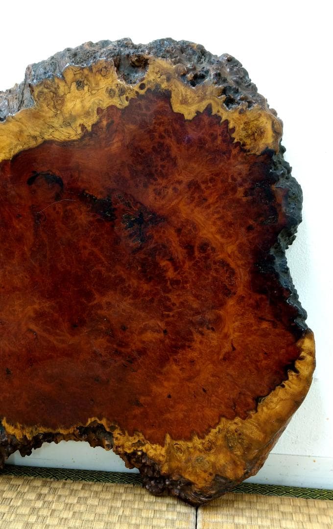 厚さ4.5cm 唐木 花梨 瘤木 輪切り 無垢 一枚板 玉杢 葡萄杢 花台