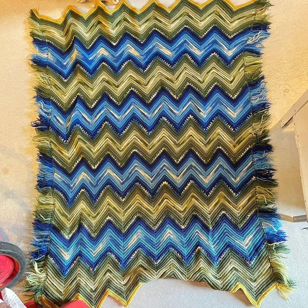 【USA vintage】グラニーブランケット　ラグ　寒色系　アメリカ