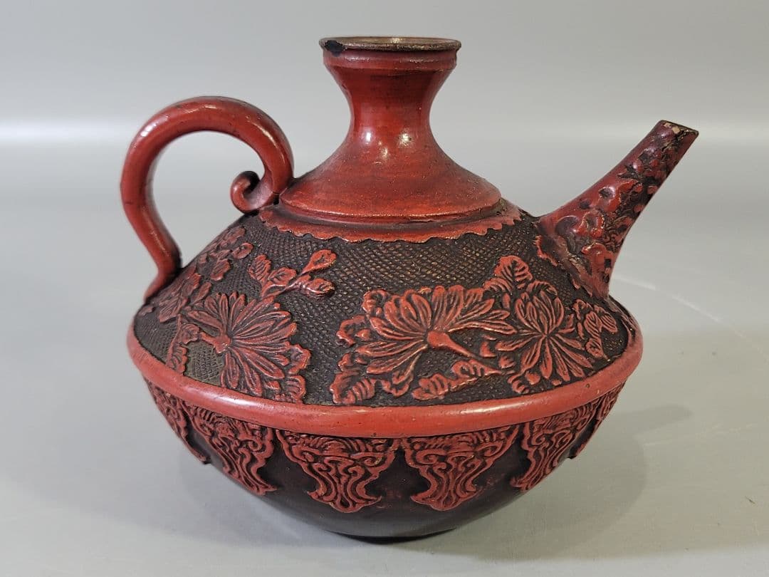 DT628 古美術 仿堆朱 陶製 水注 瓶 文房具