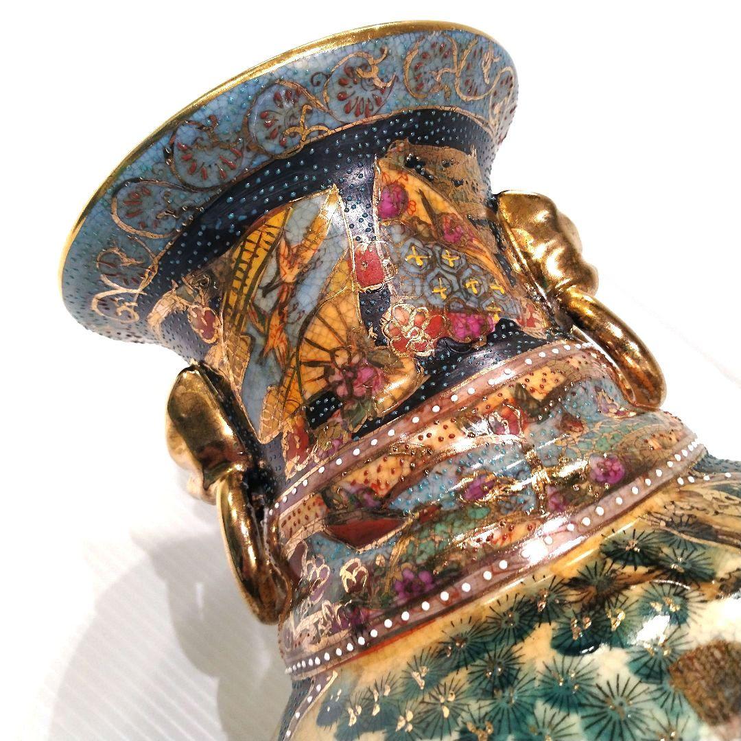 薩摩焼 金襴手 金彩 色絵 色錦 豪華絢爛 武者図 美人画 飾り壺 古美術 花器