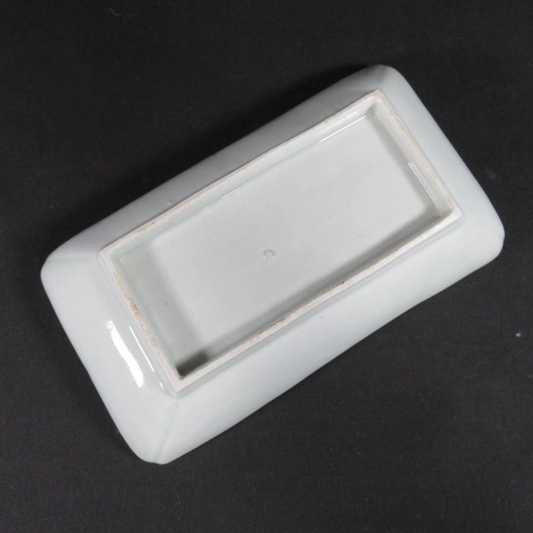 長皿 長角皿 染付 線画 4枚 窯傷 スレ僅か 美品 柳