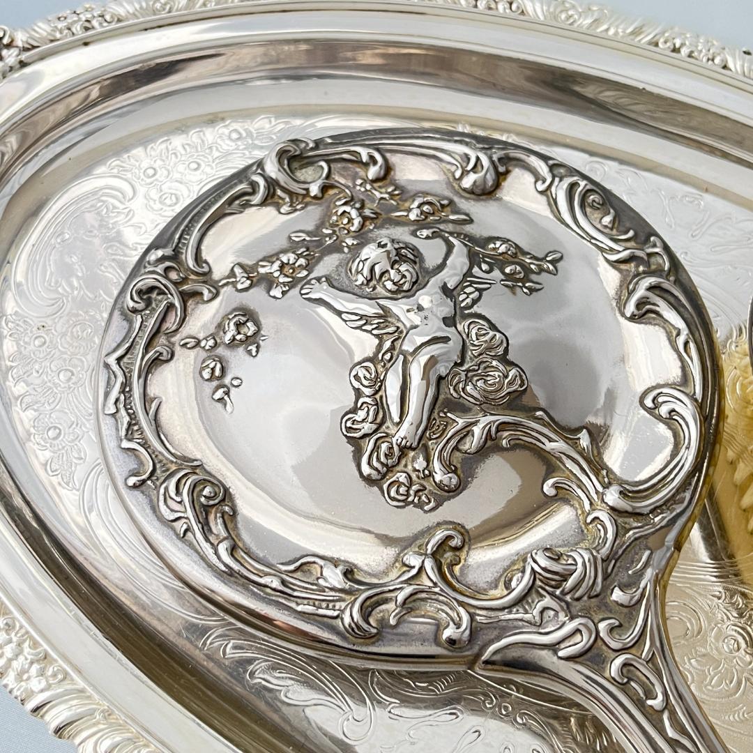 【天使と薔薇】 ロココのミラー/ブラシ/コーム【シルバープレート】 手鏡