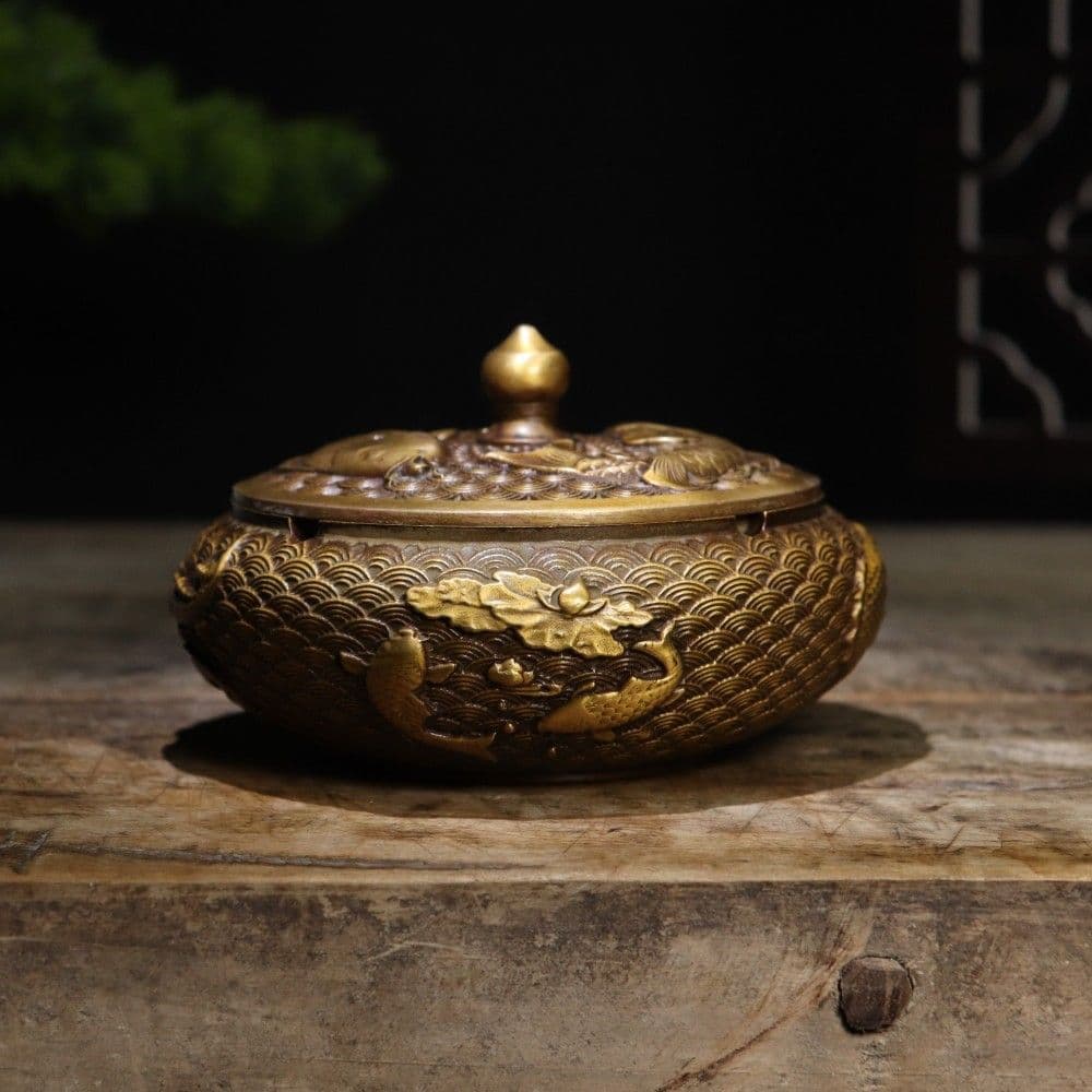 銅器 招財錦鯉灰皿 茶台 書斎 応接間 装飾品 工芸品 置物