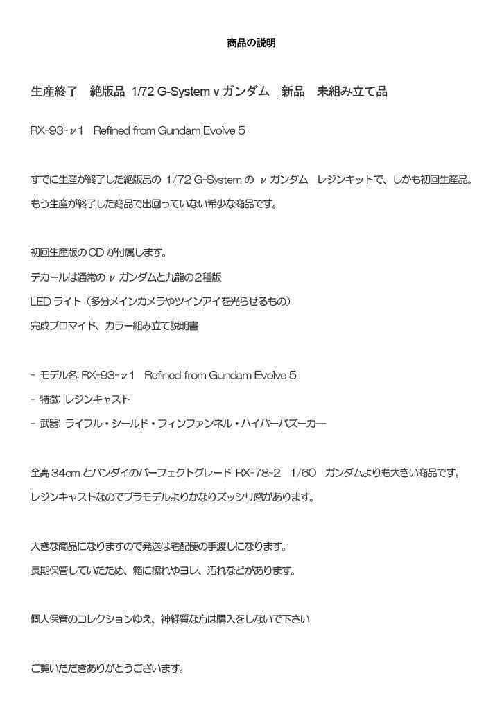 生産終了　絶版品 1/72 G-System νガンダム　新品　未組み立て