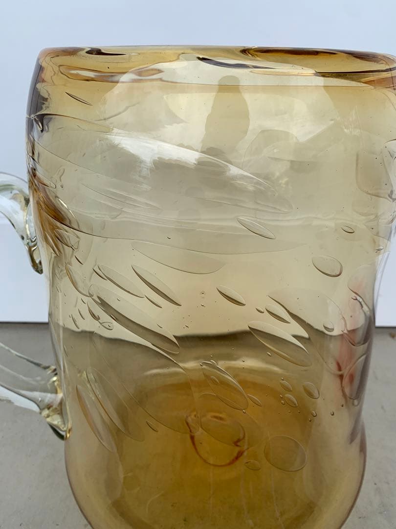 気泡ガラス　特大ビアジョッキ型　鉢　ガラスインテリア　花瓶　レトロ