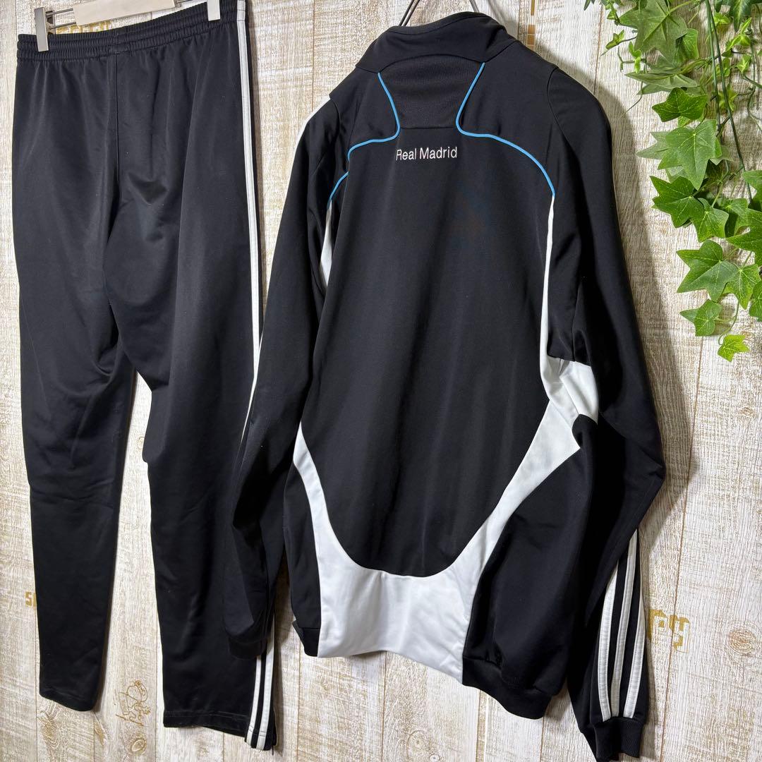 アディダス レアルマドリード 刺繍ロゴ トラックジャケット セットアップ　黒　L