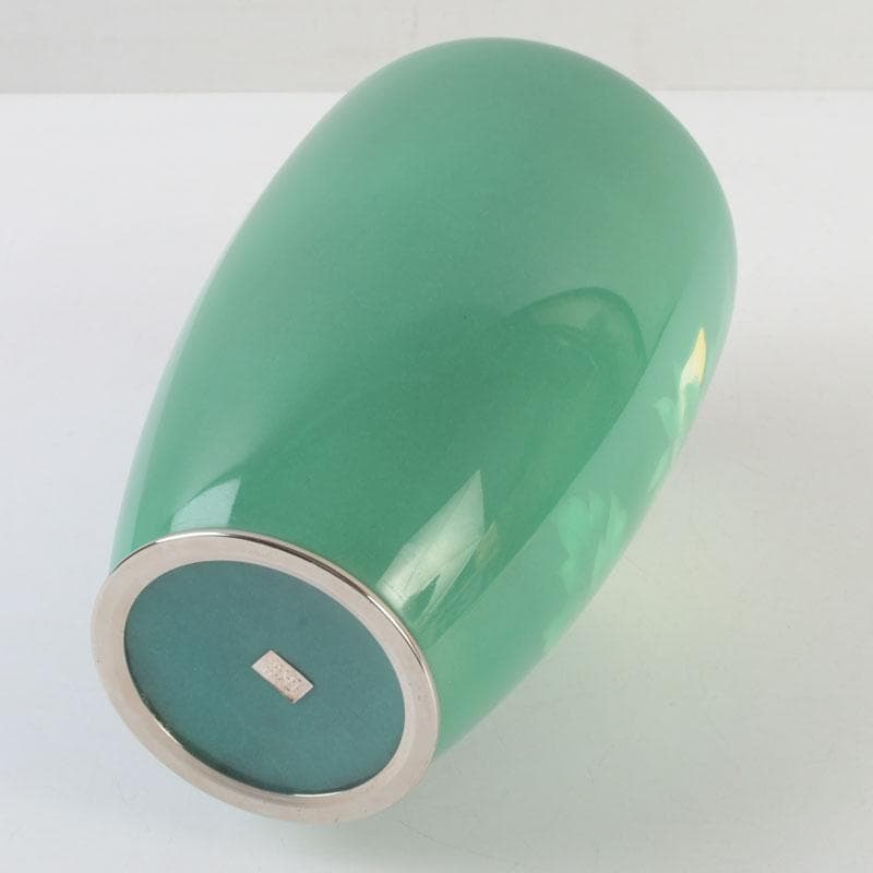 七宝焼　安井幸晴作　牡丹文　花瓶　唐木台付　共箱　V　9556