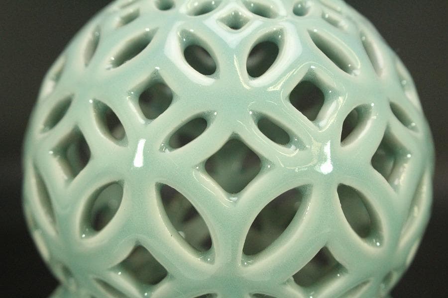 茶道具 青磁 七宝透かし 尺立 平戸悦山作 共箱(A810)