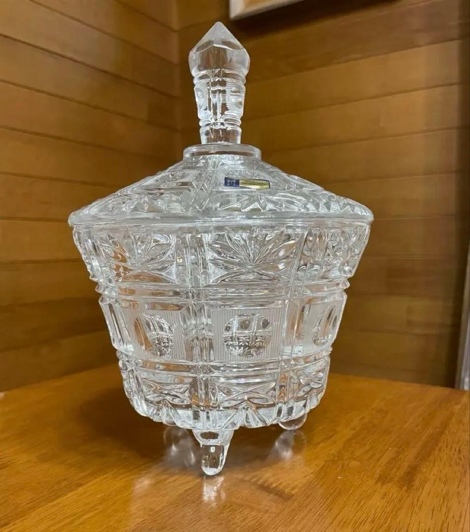 クリスタルカットガラス　キャニスター　脚付き　西ドイツ製　たのめる便利用