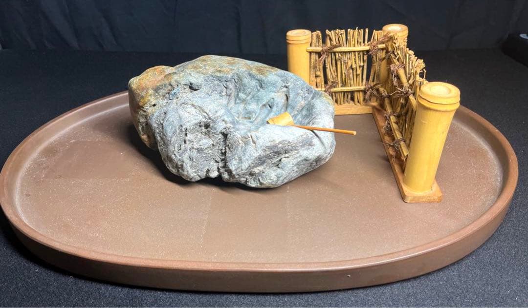 自然石 水石 アートピース 盆栽 朱泥 盆栽 水盤　花道　ミニチュア　4点まとめ