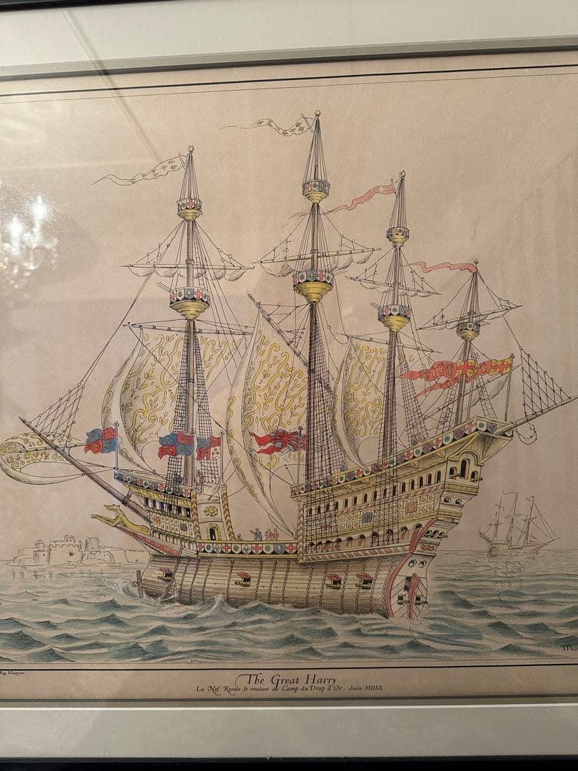 イギリスビンテージ　帆船エッチング