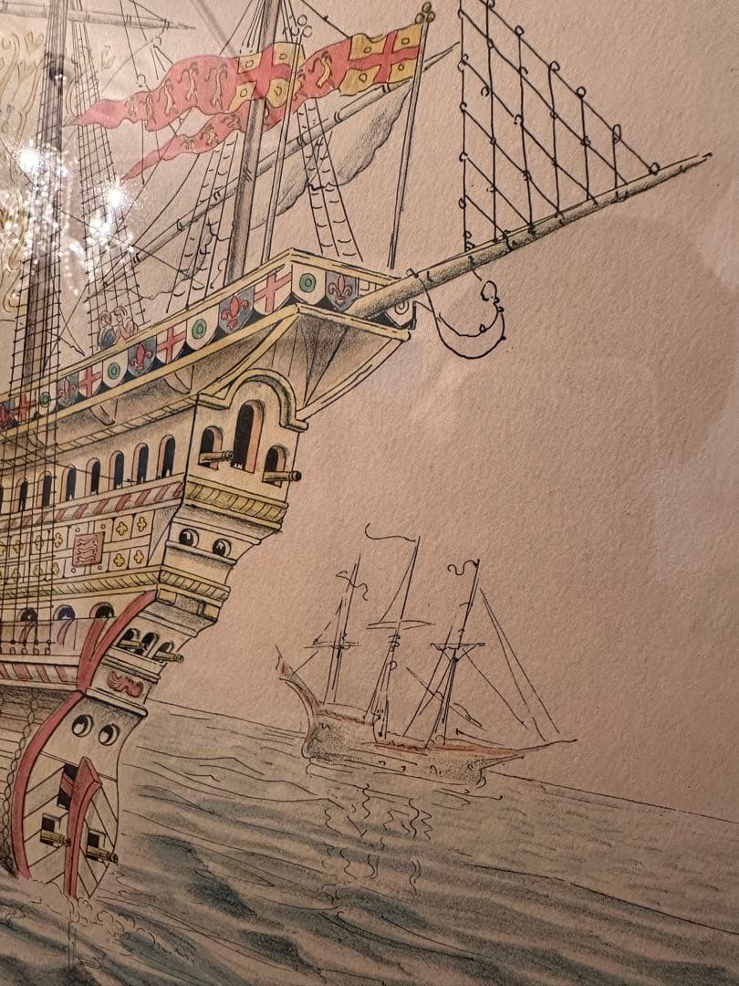 イギリスビンテージ　帆船エッチング