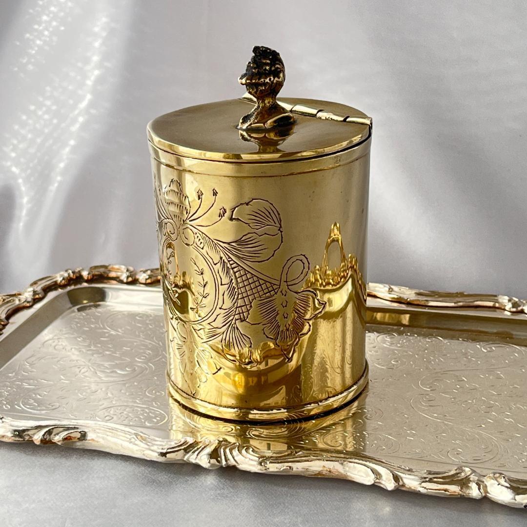 【英国】騎士のティーキャディー【シルバープレート】ゴールド