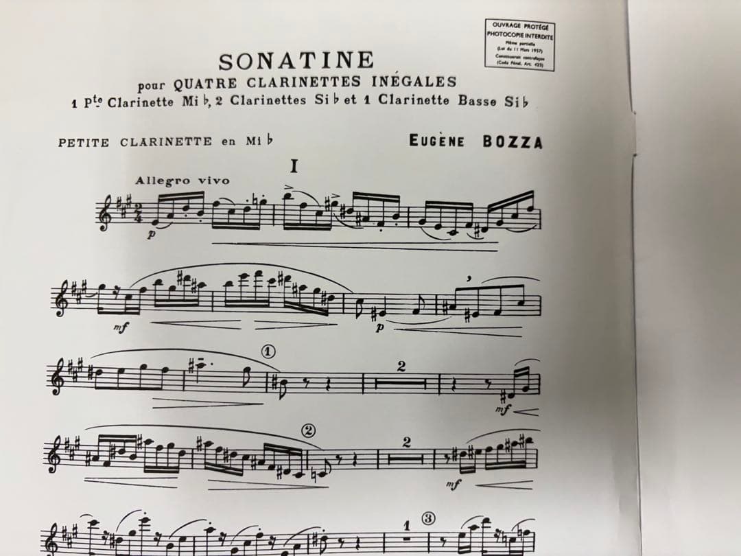 【輸入楽譜】ボザ　クラリネット四重奏「ソナチネ」