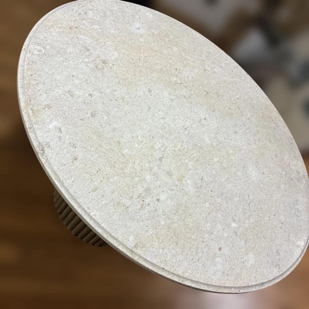 円柱型ナチュラルウッド座卓大理石卓面