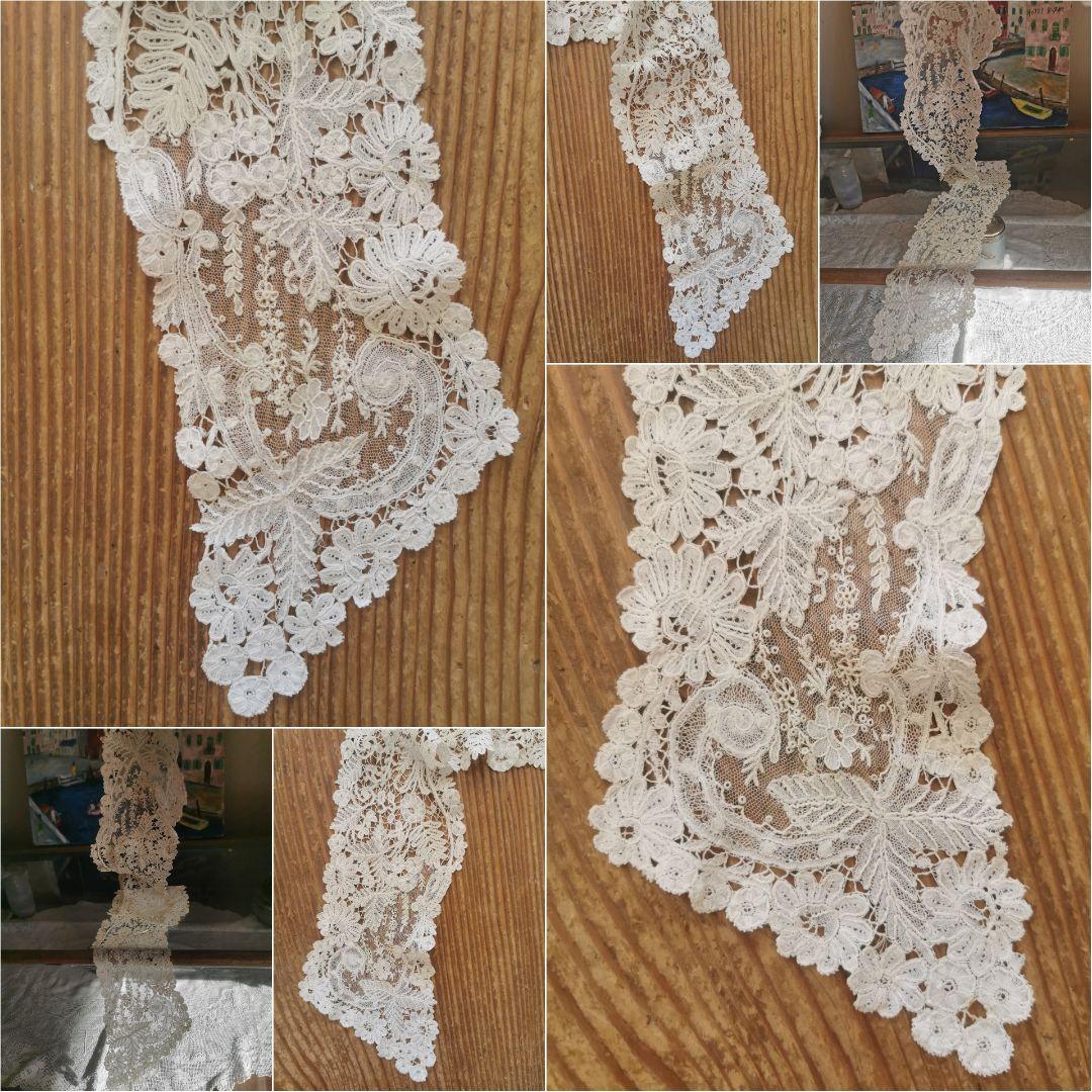 アンティークブリュッセル デュセス＆ポワンドガーズレース付け襟 三つ葉と小花と葉