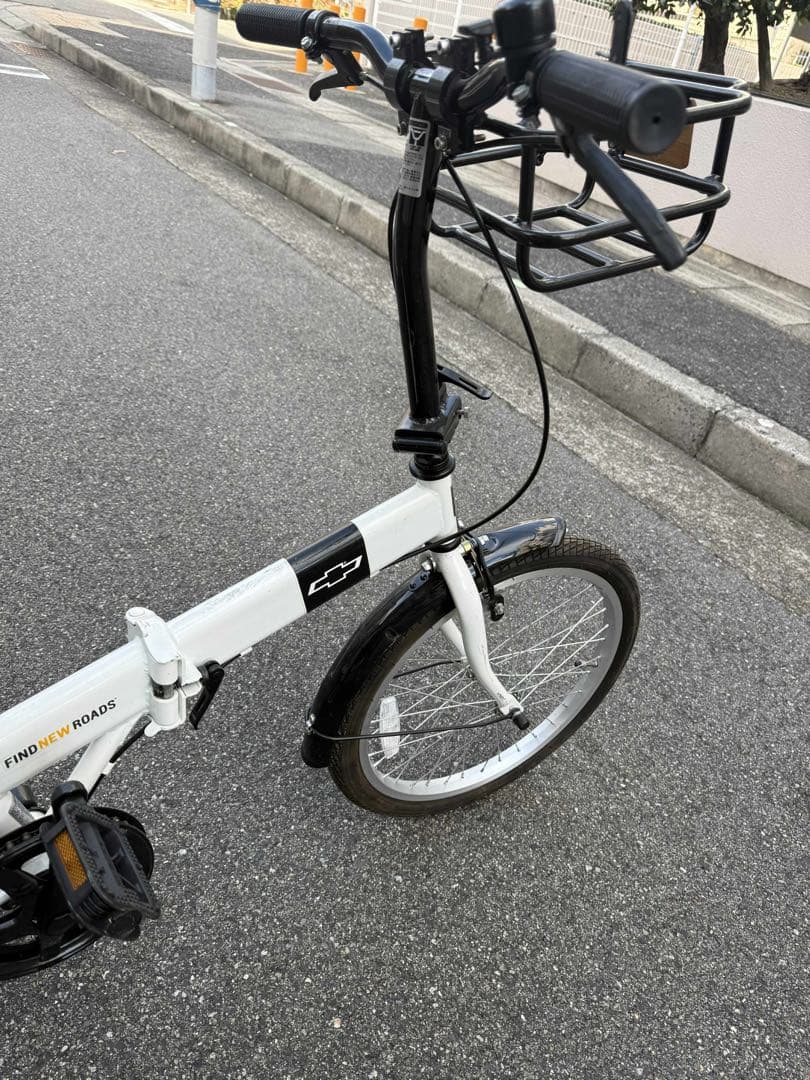 ホワイト 折りたたみ自転車 前カゴ付き