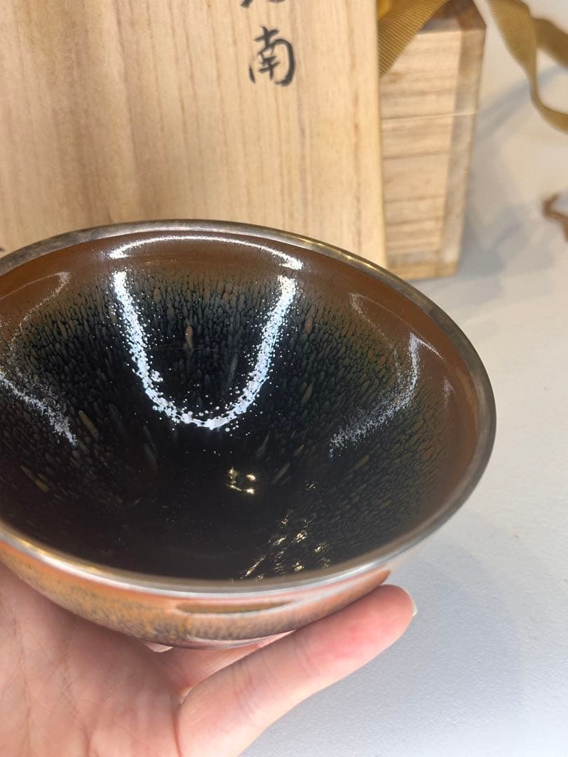 中国 天目 建盏 銀覆輪 茶碗 美しい釉景 共箱 茶道具 古陶磁