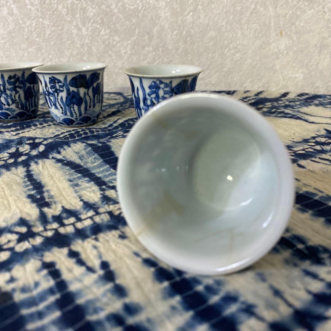 華中亭　道八　染付煎茶碗　4客