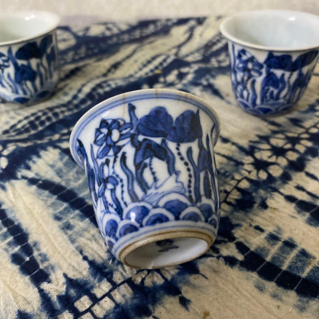 華中亭　道八　染付煎茶碗　4客