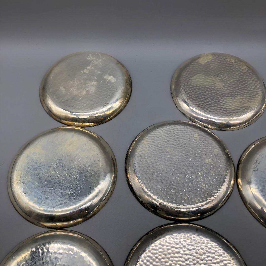 木箱入り槌打ちシルバーハンマード仕上げ小皿茶菓子プレート10cm 銘々皿11枚