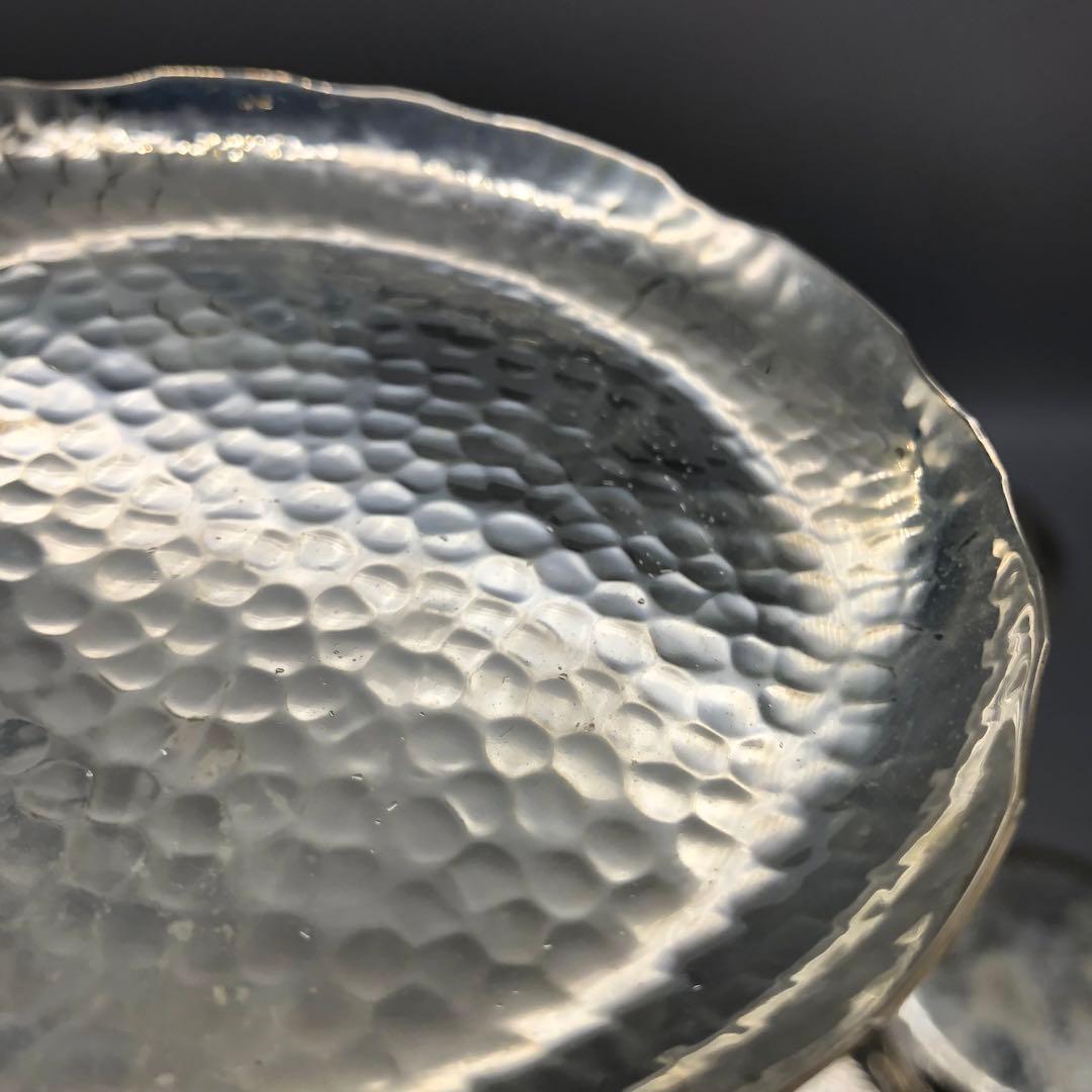 木箱入り槌打ちシルバーハンマード仕上げ小皿茶菓子プレート10cm 銘々皿11枚