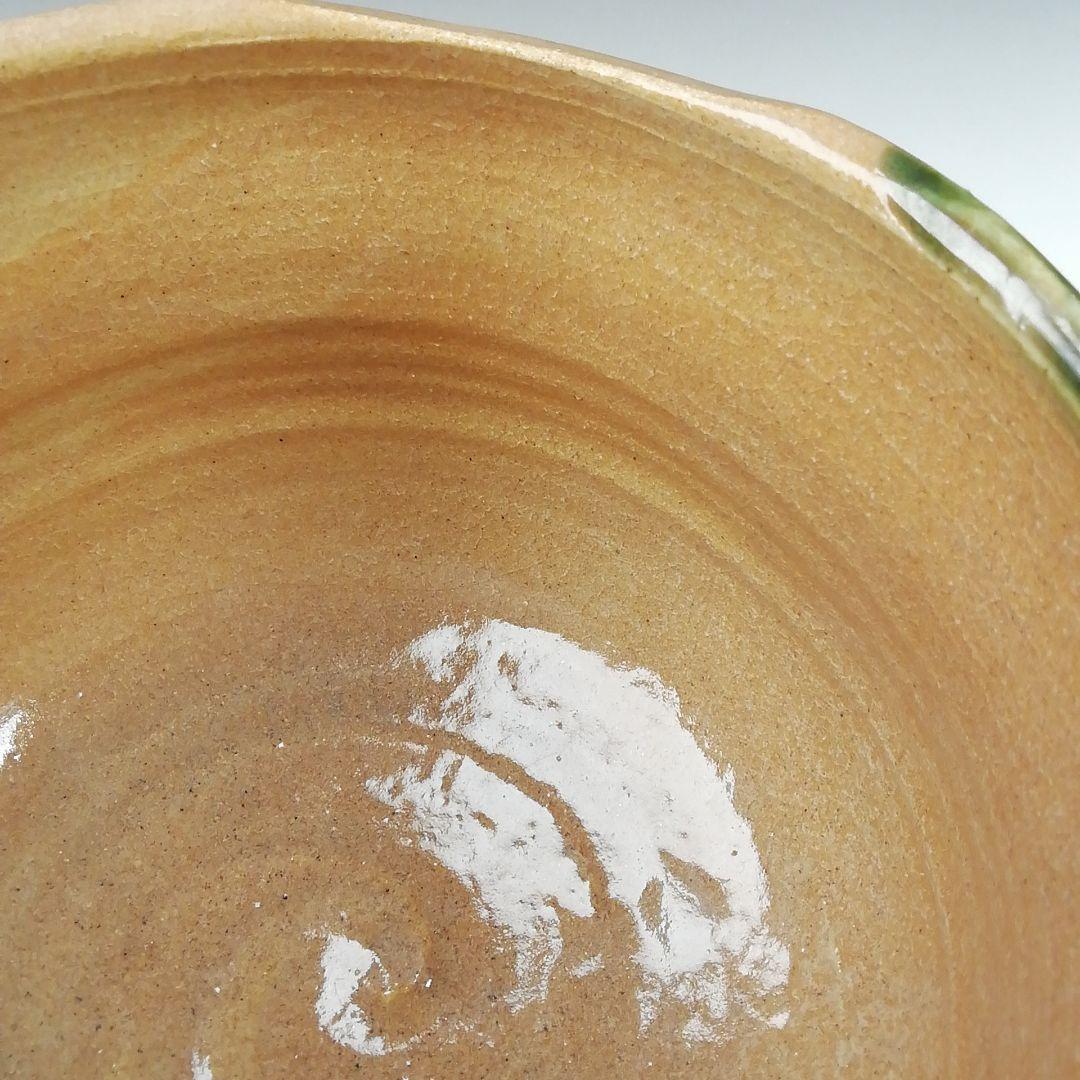 Ｔ６１　茶碗　『赤織部』『波車に千鳥』『菊泉窯　田中源彦造』共箱　抹茶碗　茶道具