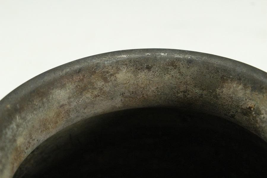 古銅 象耳 花鳥紋 香炉 古美術(K-LC955)