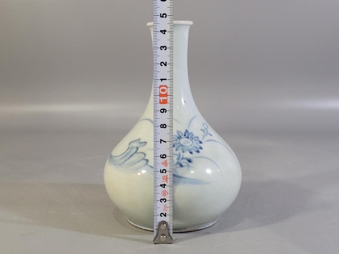 李朝染付 秋草紋 面取徳利 白磁 草花文花瓶 一輪挿し DT767