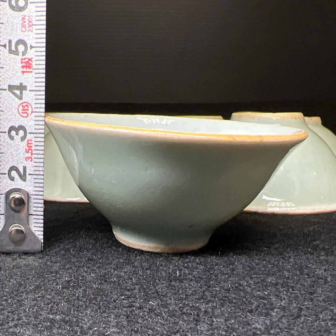 中国清朝時代　南京青磁煎茶碗10客　口径約6.5㎝　東Y7-1208☆2Fトコオ